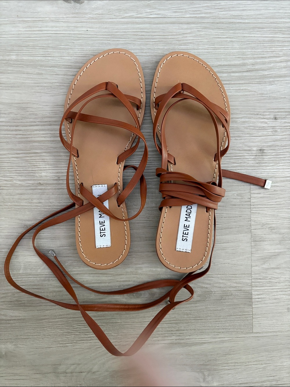 Steve Madden Tan Brown Lace-Up Strappy Sandals